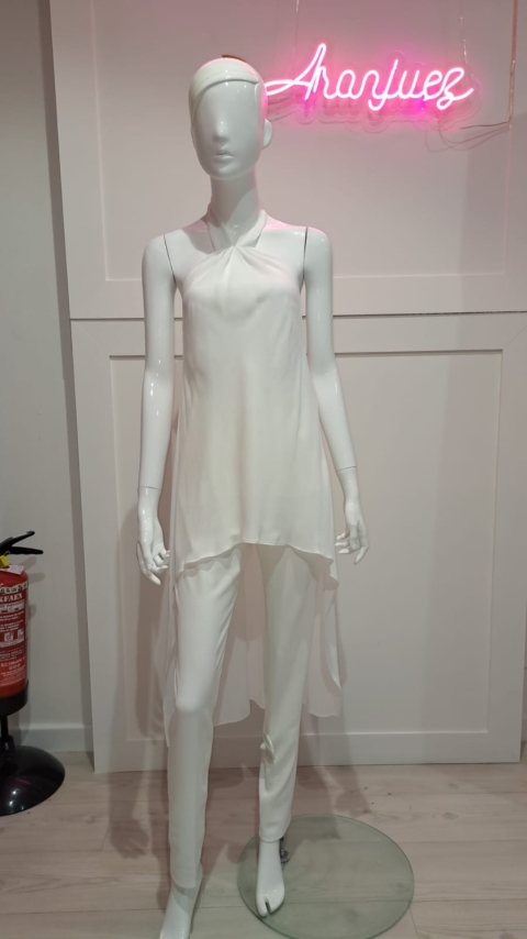 CJTO.PANTALON Y BLUSON ASIMETRICO S/ MANGAS ATADO AL CUELLO 2