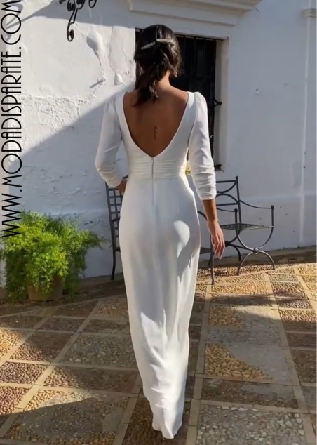 VESTIDO LARGO MA CODO ESPALDA PICO FAJIN
