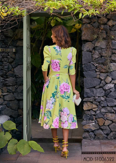VESTIDO MIDI ESTAMPADO VUELO ESC. CRUZADO MANGA CODO 2