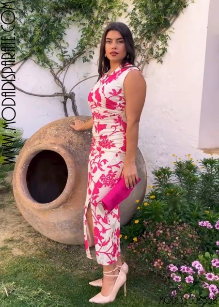 VESTIDO PUNTO LARGO ESTAMPADO BICOLOR FRUNCE COSTADO