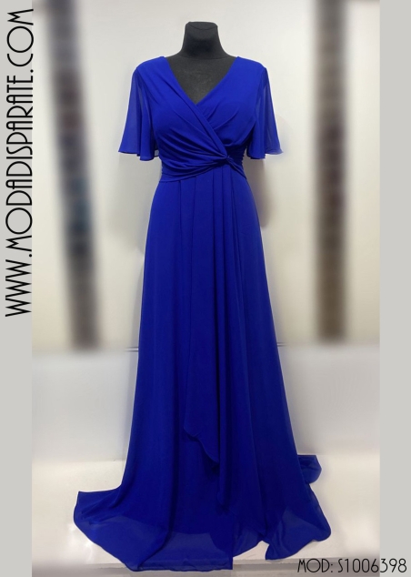 VESTIDO M/ CORTA LARGO NUDO PECHO FALDA VOLANTE