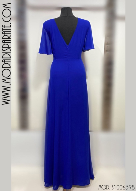 VESTIDO M/ CORTA LARGO NUDO PECHO FALDA VOLANTE