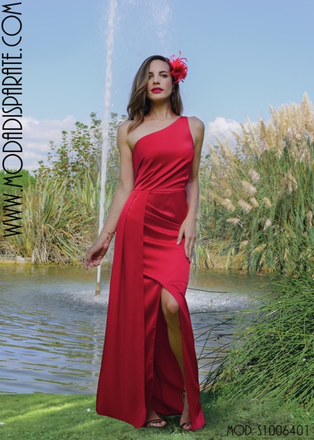 VESTIDO FIESTA PLIEGUESLARGO RASO CUERPO  Y FALDA ASIMETRICO