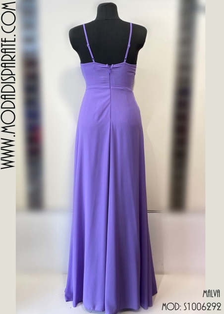 VESTIDO LARGO GASA ESCOTE ABIERTO DOBLE FALDA