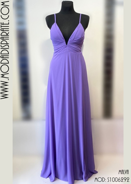 VESTIDO LARGO GASA ESCOTE ABIERTO DOBLE FALDA