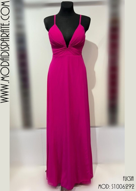 VESTIDO LARGO GASA ESCOTE ABIERTO DOBLE FALDA