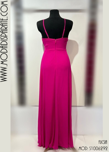 VESTIDO LARGO GASA ESCOTE ABIERTO DOBLE FALDA