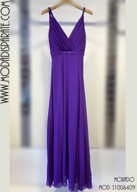 VESTIDO LARGO ADORNO PEDREDIA CORTE PECHO