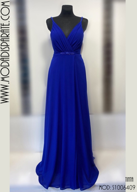 VESTIDO LARGO ADORNO PEDREDIA CORTE PECHO