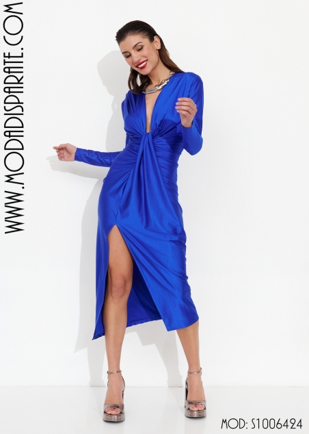 VESTIDO LICRA MANGA LARGA NUDO ESCOTE