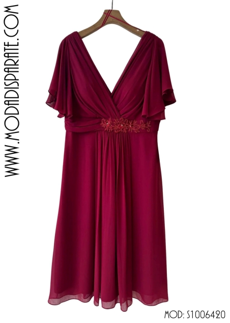 VESTIDO CORTO PEDRERIA CINT. M/C GASA