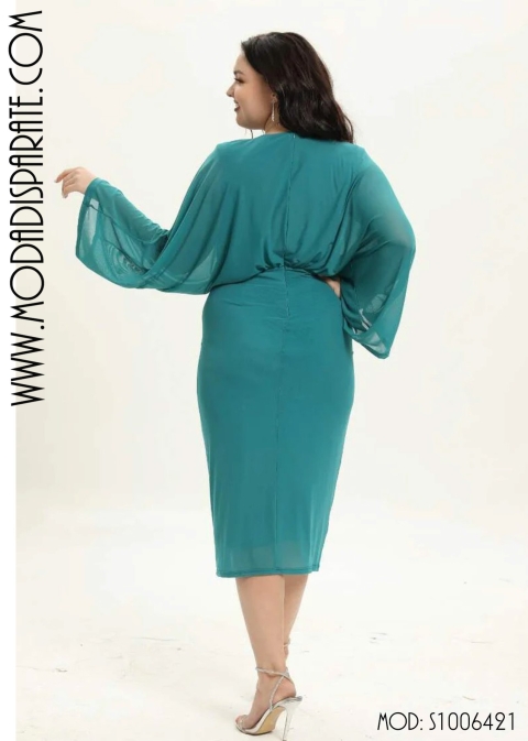 VESTIDO CORTO GASA MANGA FRANCESA DRAPEADO FALDA 2