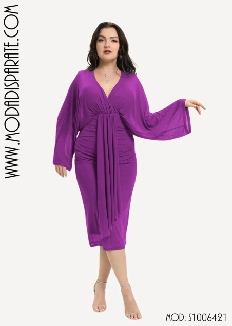 VESTIDO CORTO GASA MANGA FRANCESA DRAPEADO FALDA