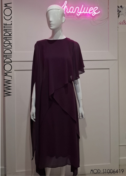 VESTIDO FIESTA CAPAS MIDI LISO