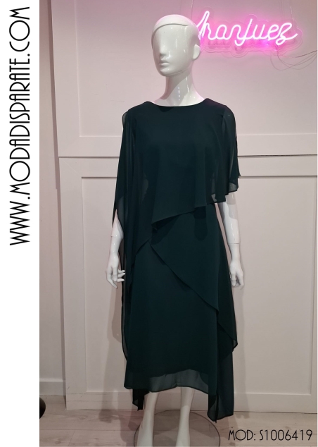 VESTIDO FIESTA CAPAS MIDI LISO