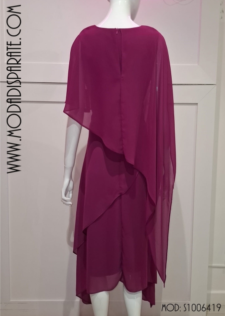 VESTIDO FIESTA CAPAS MIDI LISO