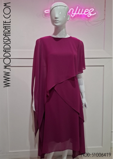 VESTIDO FIESTA CAPAS MIDI LISO