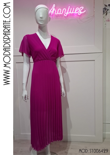VESTIDO MIDI M/ CORTA PLISADO