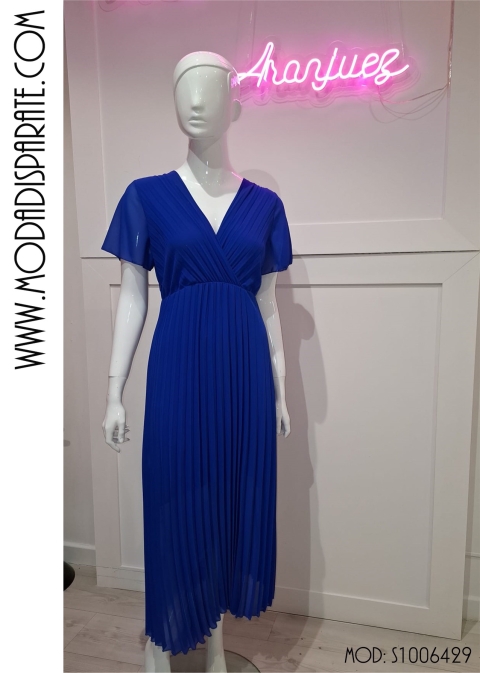 VESTIDO MIDI M/ CORTA PLISADO