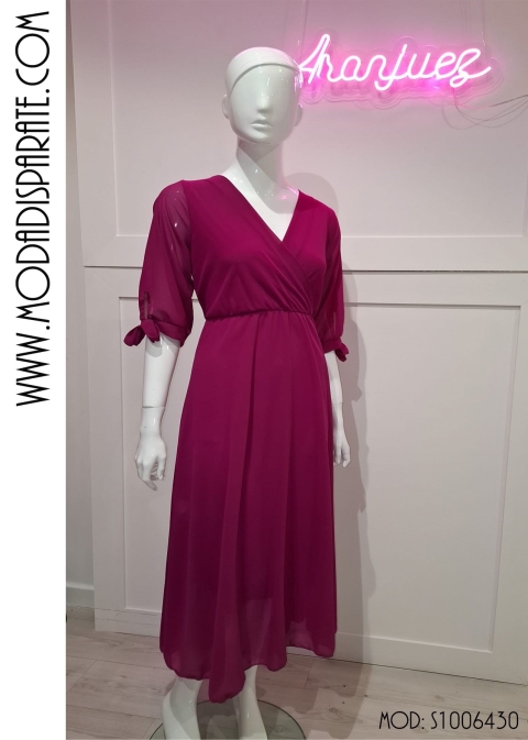 VESTIDO MIDI GASA M/ CORTA NUDO