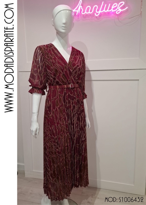 VESTIDO GASA MIDI ESTAMPADO FALDA PLISADA