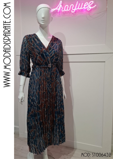VESTIDO GASA MIDI ESTAMPADO FALDA PLISADA 2