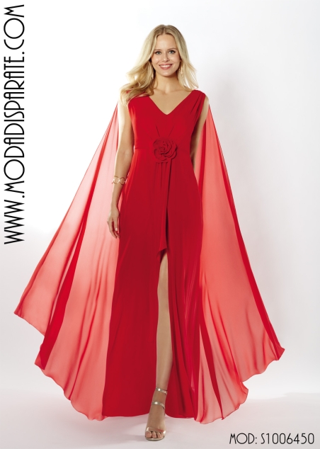 VESTIDO LARGO GEORGETTE ABERTURA DELANTERO ALAS DE GASA