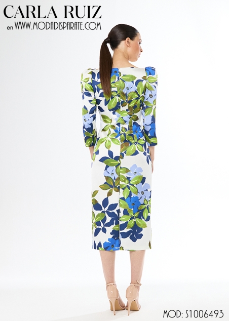 VESTIDO FIESTA MIDI ESTAMPADO MANGA FRANCESA ESCOTE CORAZON