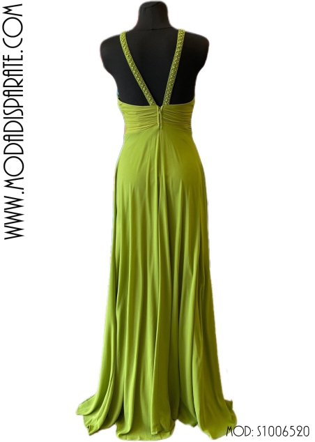 VESTIDO FIESTA GASA CUELLO HALTER PEDRERIA TIRANTES