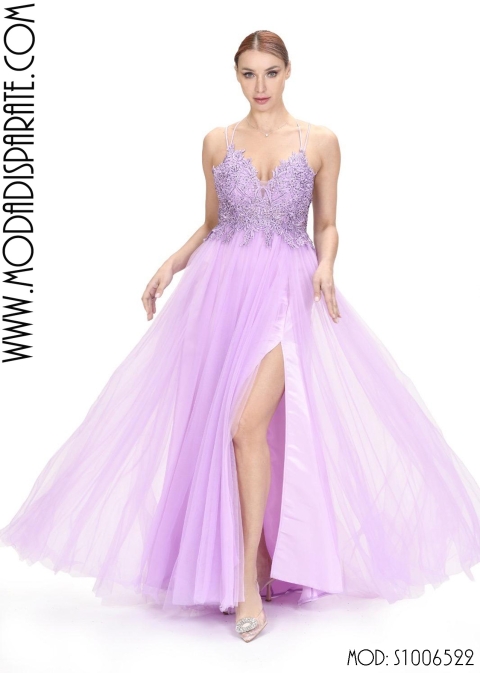 VESTIDO FIESTA LARGO CUERPO PEDRERIA  FALDA TUL SIN FULARD