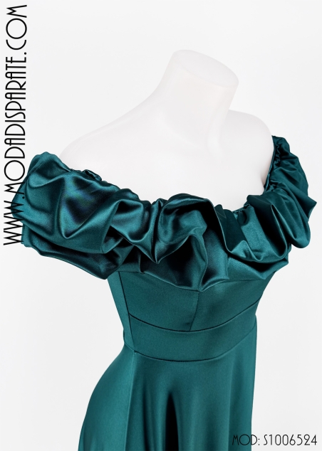 VESTIDO FIESTA LARGO RASO PALABRA DE HONOR VOLANTE