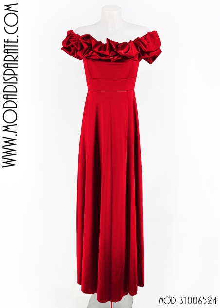 VESTIDO FIESTA LARGO RASO PALABRA DE HONOR VOLANTE