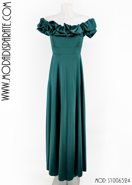 VESTIDO FIESTA LARGO RASO PALABRA DE HONOR VOLANTE