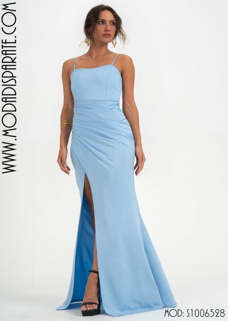 VESTIDO FIESTA LARGO LICRA SATINADO P/ HONOR ATADO ESPALDA