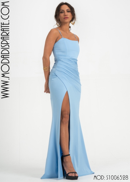 VESTIDO FIESTA LARGO LICRA SATINADO P/ HONOR ATADO ESPALDA