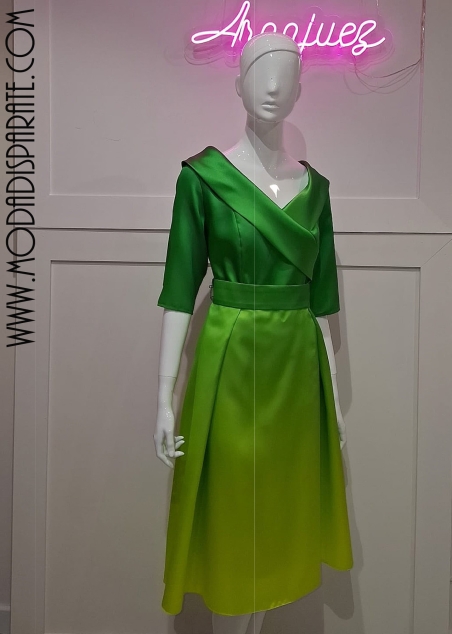 VESTIDO FIETA MIDI MIKADO DEGRADE ESCOTE CRUZADO FALDA ASIME