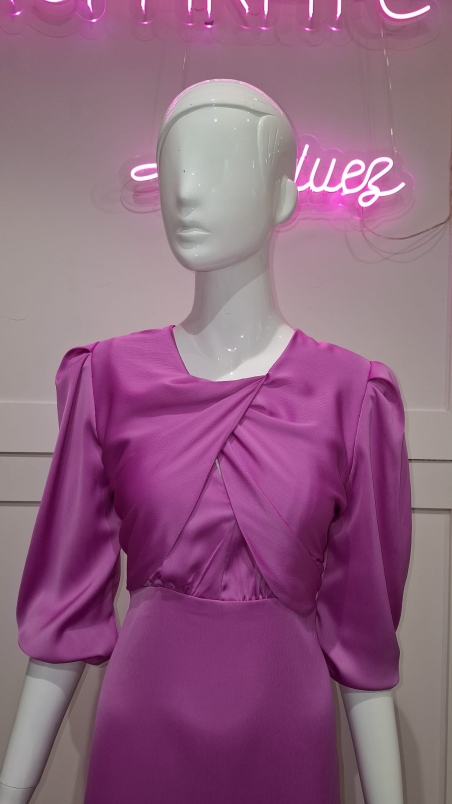 VESTIDO FIETA MIDI LISO MANGA LARGA CUERPO CRUZADO DRAPEADO