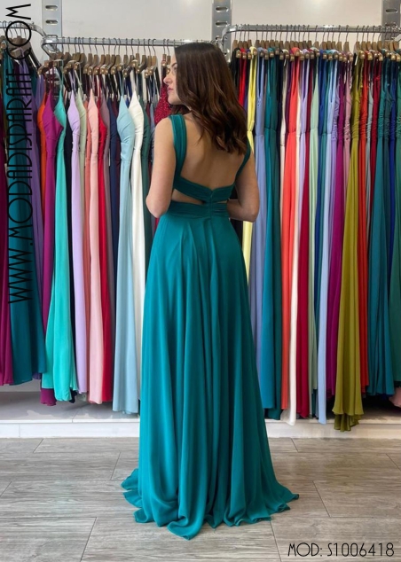 VESTIDO LARGO GASA ESCOTE HALTER ESCOTE ESPALDA