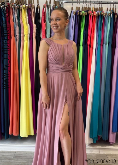 VESTIDO LARGO GASA ESCOTE HALTER ESCOTE ESPALDA