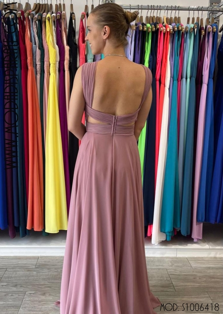 VESTIDO LARGO GASA ESCOTE HALTER ESCOTE ESPALDA