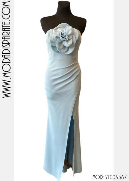 VESTIDO LARGO DE ESLASTAN PALABRA DE HONOR ADORNO FLOR PECHO