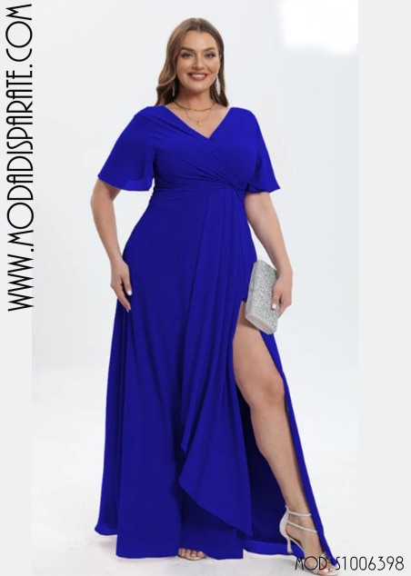 VESTIDO M/ CORTA LARGO NUDO PECHO FALDA VOLANTE