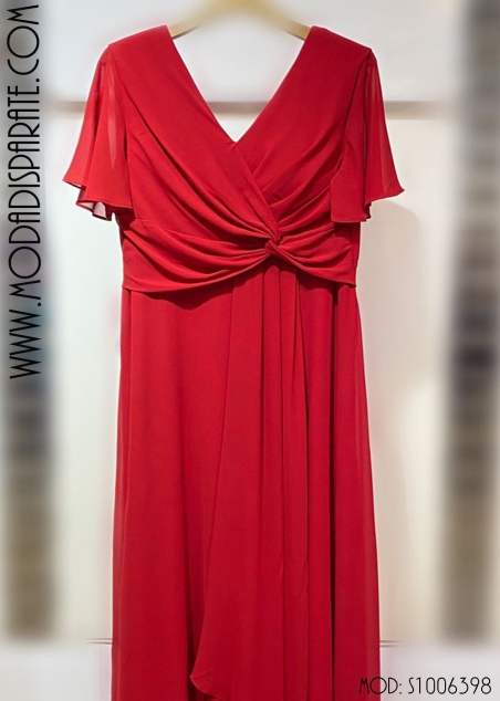 VESTIDO M/ CORTA LARGO NUDO PECHO FALDA VOLANTE