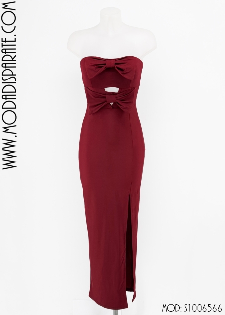 VESTIDO FIESTA P. DE HONOR LAZOS PECHO LISO ABERTURA