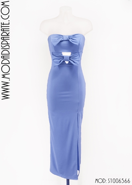 VESTIDO FIESTA P. DE HONOR LAZOS PECHO LISO ABERTURA