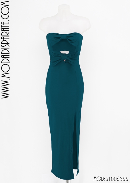 VESTIDO FIESTA P. DE HONOR LAZOS PECHO LISO ABERTURA