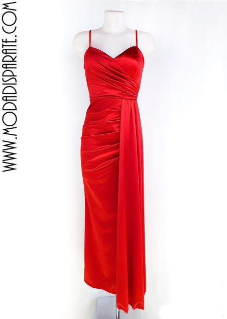 VESTIDO FIESTA RASO ELASTICOTTES DRAPEADO FAJIN