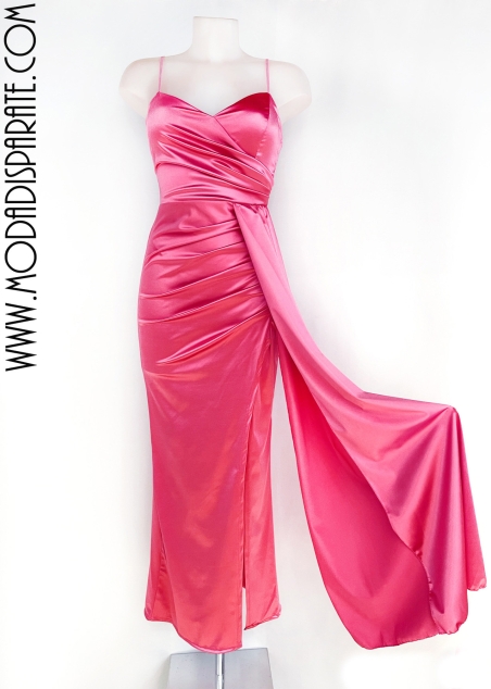 VESTIDO FIESTA RASO ELASTICOTTES DRAPEADO FAJIN