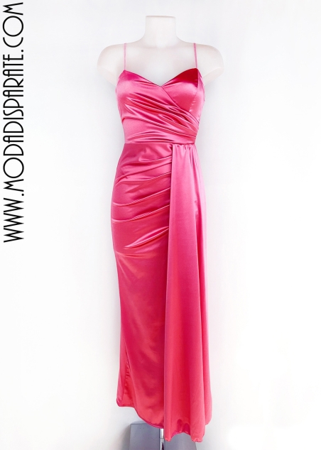 VESTIDO FIESTA RASO ELASTICOTTES DRAPEADO FAJIN