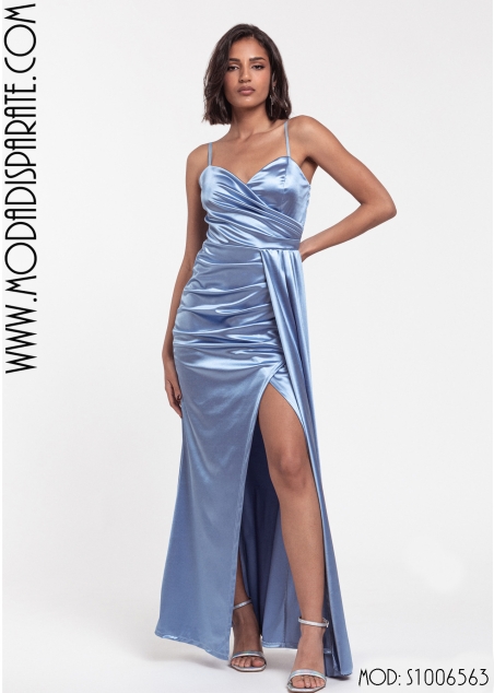 VESTIDO FIESTA RASO ELASTICOTTES DRAPEADO FAJIN